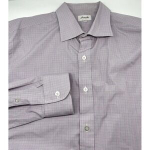 Hamilton Shirt Co 17 Long Sleeve Pearl Button Dress Shirt Purple Blue Plaid